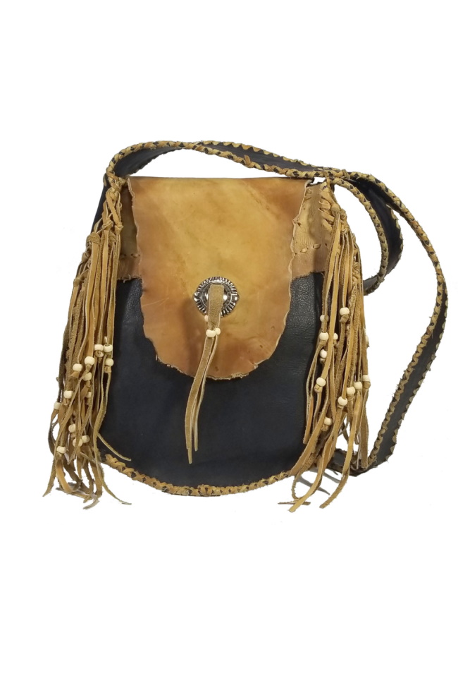 (image for) Two Tone Leather Beaded Fringe Concho Combo Bag